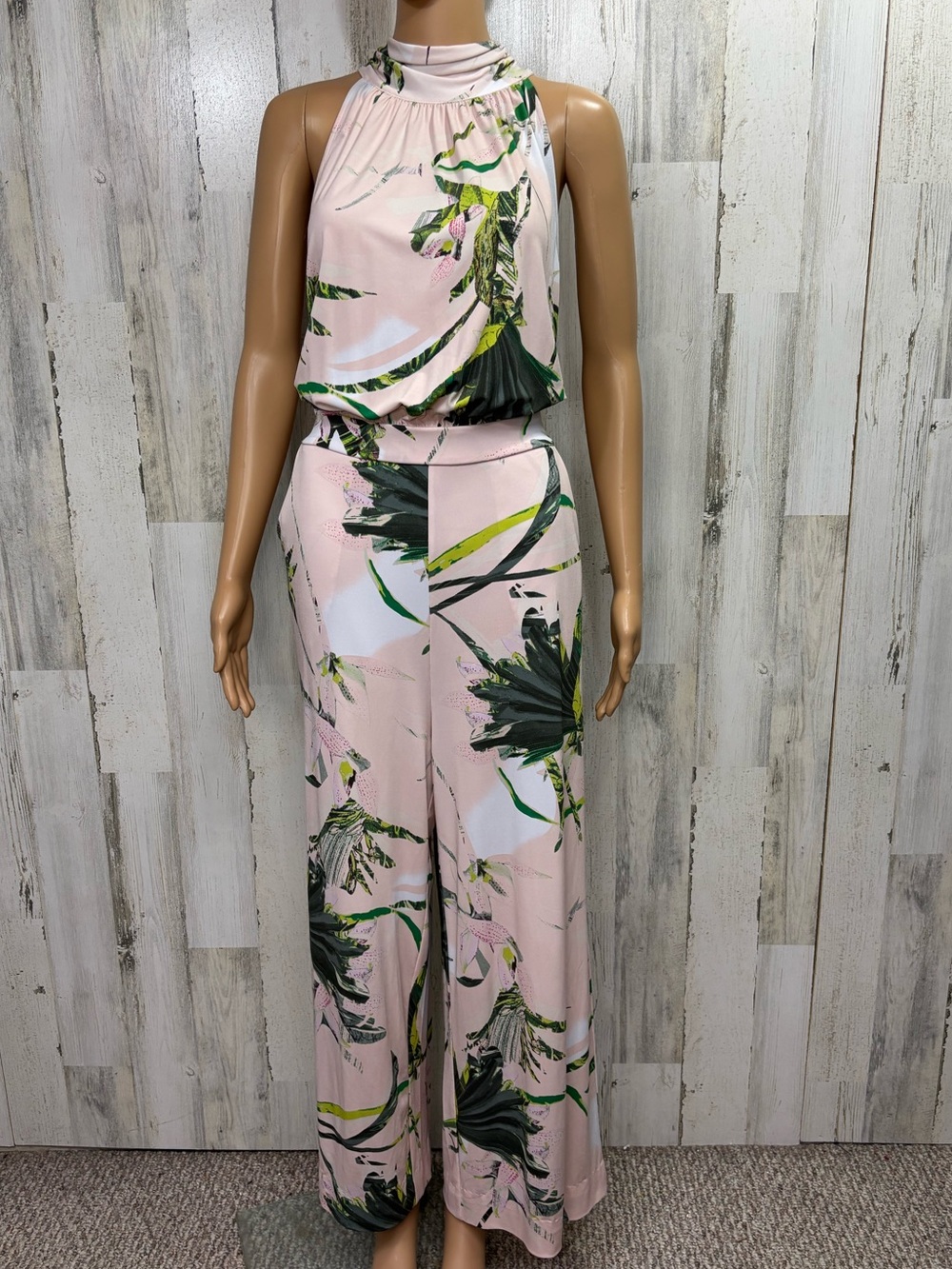 New York & Company‎ High-Neck Tropical Print Floral Wide-Leg Jumpsuit